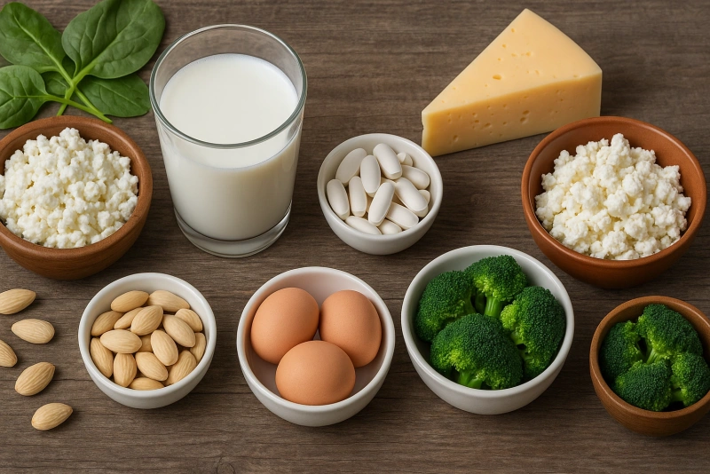 vista de alimentos que contienen calcio