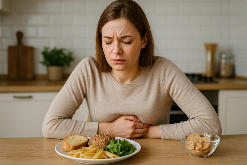 persona con dolor abdominal síntomas de enfermedad celíaca
