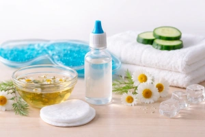 Persona aplicando remedio casero para aliviar ojos llorosos