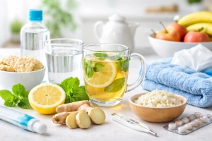 Persona preparando remedios caseros para aliviar el vómito